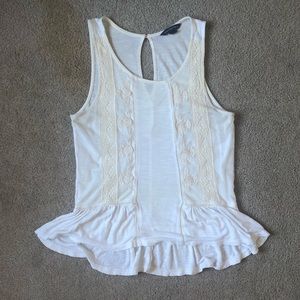 American Eagle Cream Lace Embroidered Peplum Tank